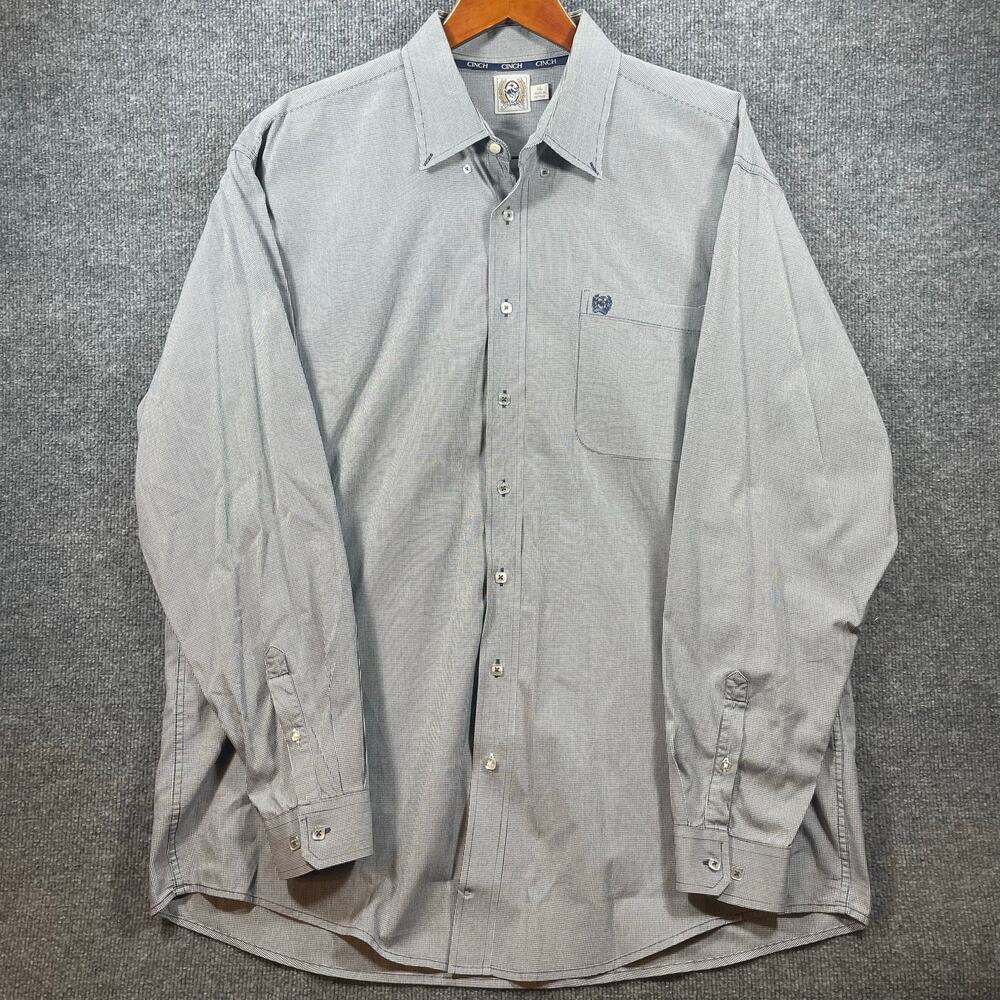 Cinch Button Down Western Shirt Men's XL Gray Houndstooth Allover Cowboy Rodeo